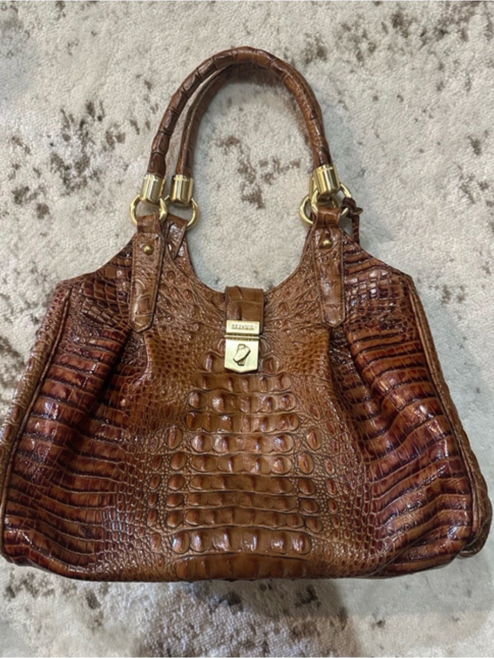 Brahmin Brown Croc-Embossed Shoulder Bag with Gold Hardware
